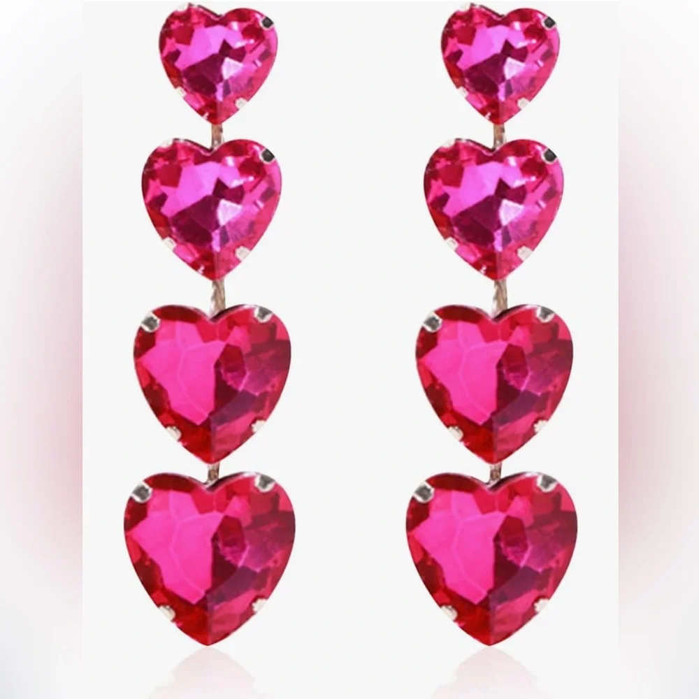 Pink Crystal Heart Dangle Drop Earrings with Stud Backs NEW NWT Gorgeous items!